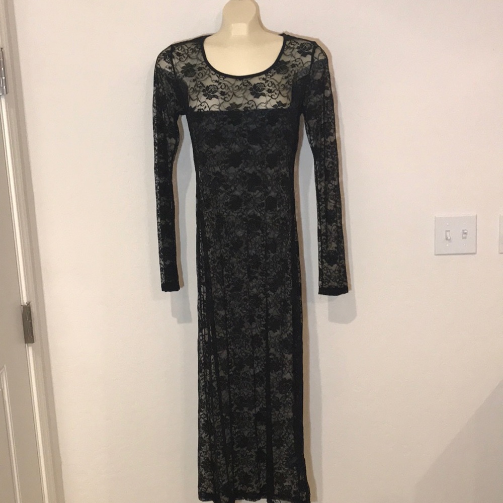 New Black Lace Maxi Sheer Sexy Overdress Size Medium